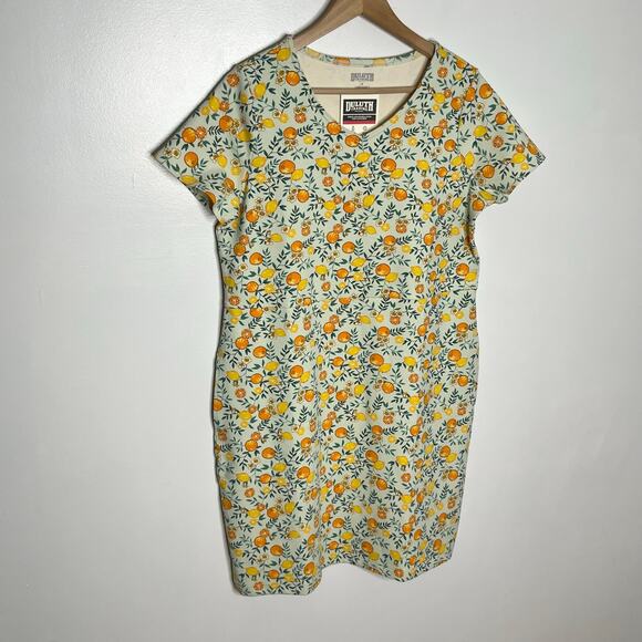 Duluth Trading Co NoGA Naturale Short Sleeve Dress Womens M Orange Print Pockets - Picture 3 of 12
